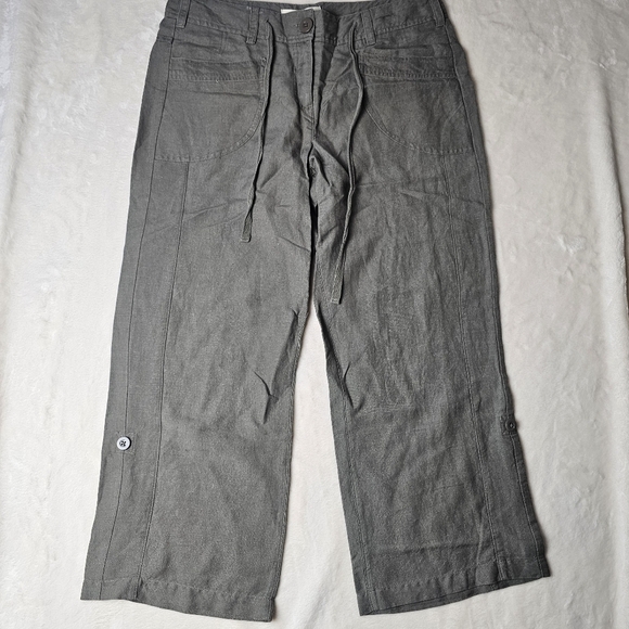 Sandro Linen Cropped Pants Light Olive Gray Women’s 10 Ten - Picture 6 of 11